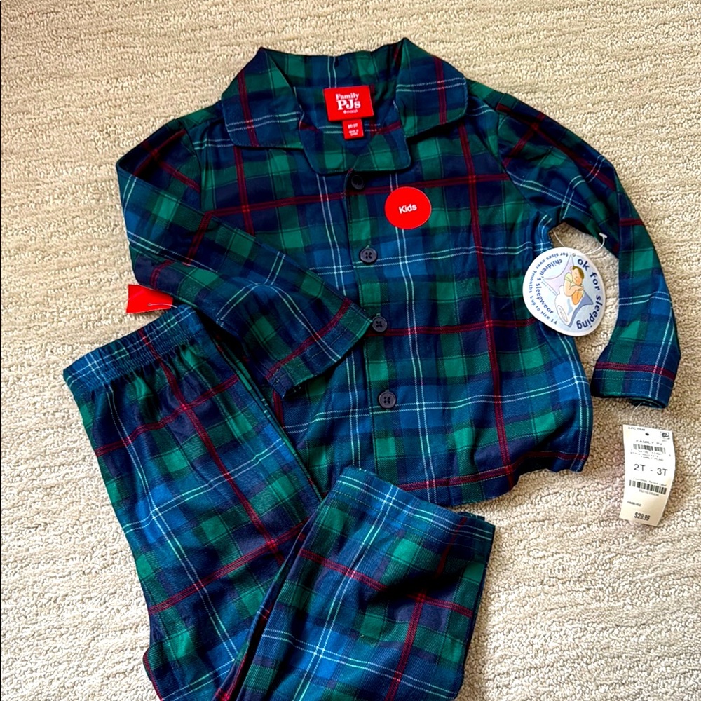 Family PJs Plaid Kids Pajamas - Green and Blue